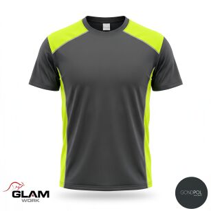 T-SHIRT bawełniany szaro-fluo