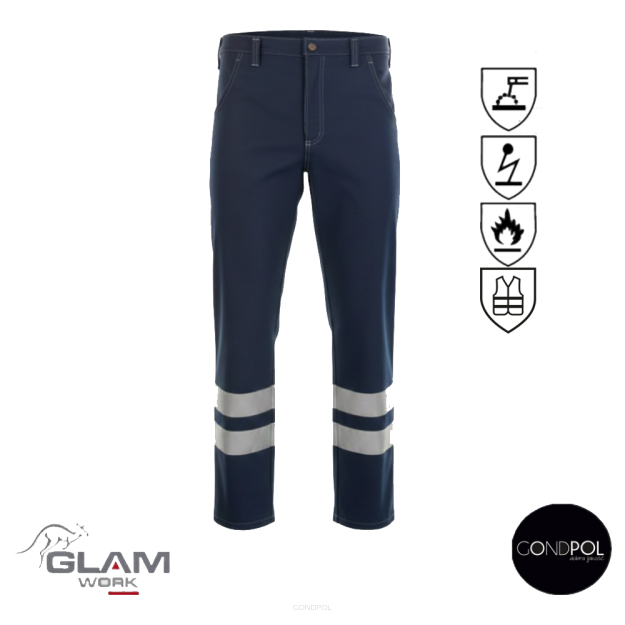 Spodnie ochronne trudnopalne antystatyczne wzmacniane odblask(granat certyfikat)-produkt Gondpol