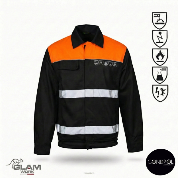 Bluza ochronna multifunkcyjna odblask ORION(czarno-pomarańczowa certyfikat)-produkt Gondpol
