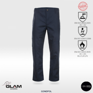Spodnie ochronne trudnopalne antystatyczne wzmacniane ORION(granatowe)certyfikat produkt Gondpol