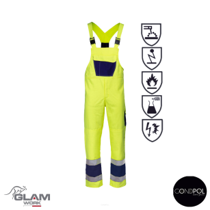 Spodnie ochronne multifunkcyjne ogrodniczki ORION(żółto-granatowe certyfikat)produkt Gondpol