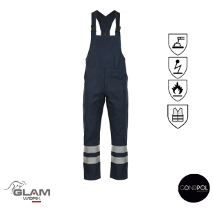 Spodnie ochronne trudnopalne antystatyczne z odblaskiem ORION(granat certyfikat)-produkt Gondpol