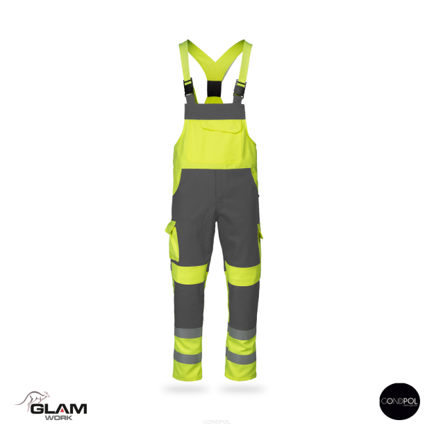Spodnie ochronne duo odblaskowe GRYF(szaro-żółte ogrodniczki)produkt Gondpol