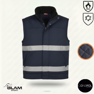 Bezrękawnik ochronny trudnopalny ocieplany z odblaskiem (granat)-produkt Gondpol