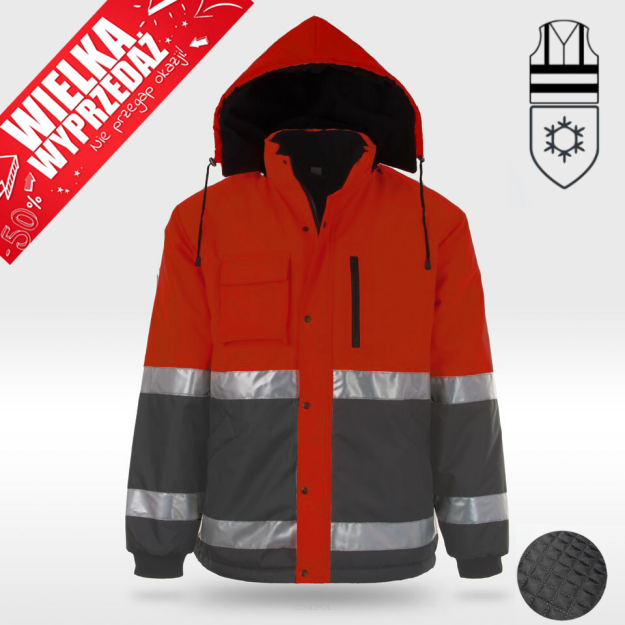 Kurtka ochronna ocieplana polarem odblaskowa WINTER(pomarańcz-popiel-produkt Gondpol