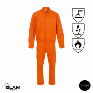 Ubranie ochronne trudnopalne antystatyczne ORION z certyfikatem pomarańczowe (spodnie na pasku lub ogrodniczki)-produkt Gondpol