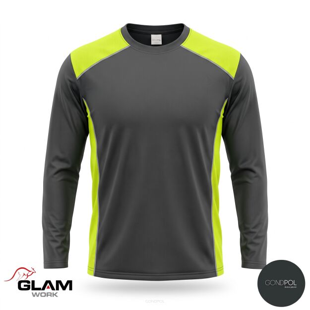 T-SHIRT bawełniany szaro-fluo długi rękaw
