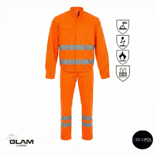 Ubranie ochronne trudnopalne antystatyczne z odblaskiem ORION z certyfikatem (spodnie na pasku lub ogrodniczki)-produkt Gondpol