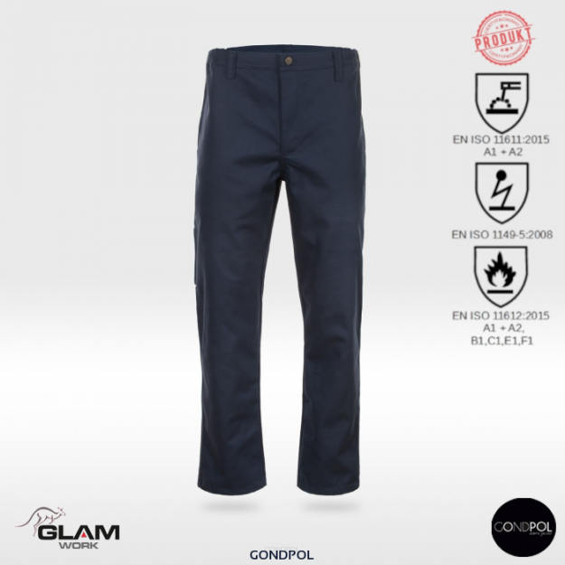 Spodnie ochronne trudnopalne antystatyczne pasek ORION(granat certyfikat)-produkt Gondpol