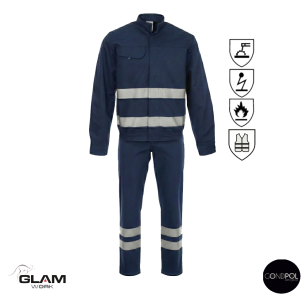 Ubranie ochronne trudnopalne antystatyczne z odblaskiem ORION z certyfikatem (spodnie na pasku lub ogrodniczki)-produkt Gondpol