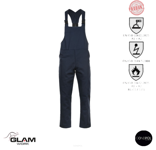 Spodnie ochronne trudnopalne antystatyczne wzmacniane ORION(granat certyfikat)-produkt Gondpol