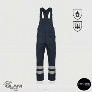 Spodnie ochronne trudnopalne wzmacniane z odblaskiem(granat)-produkt Gondpol
