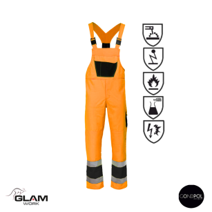 Spodnie ochronne multifunkcyjne ogrodniczki odblask ORION(pomarańczowo-czarne certyfikat)-produkt Gondpol