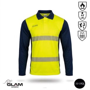 Koszulka Polo fluo-navy antystatyczna trudnopalna z odblaskiem