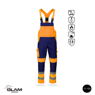 Spodnie ochronne multifunkcyjne ogrodniczki ORION(granatowo-pomarańczowe certyfikat)produkt Gondpol
