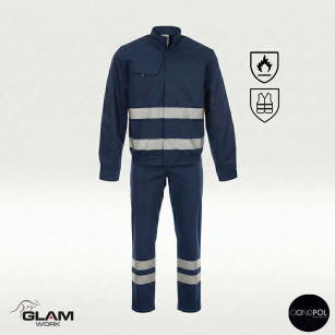 Ubranie ochronne trudnopalne wzmacniane granatowe z odblaskiem (bluza spodnie ogrodniczki lub pasek)produkt Gondpol