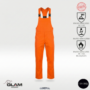 Spodnie ochronne trudnopalne antystatyczne spawacz ORION(pomarańczowe certyfikat)-produkt Gondpol