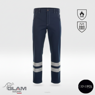 Spodnie ochronne trudnopalne wzmacniane z odblaskiem(granat)-produkt Gondpol