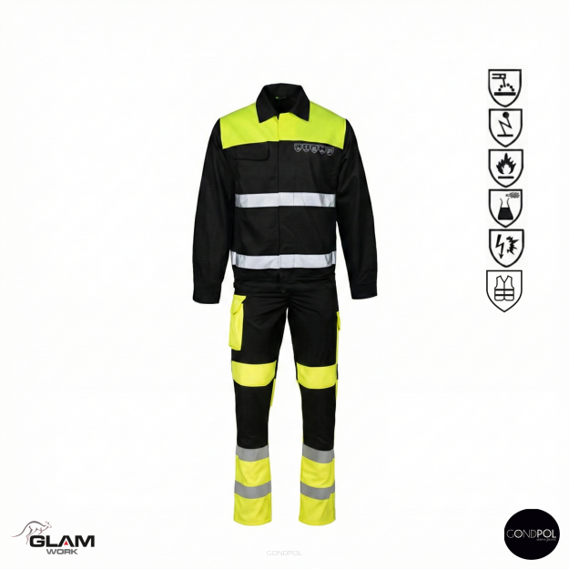 Ubranie ochronne multifunkcyjne odblask ORION(żółto czarny certyfikat) spodnie ogrodniczki lub na pasku-produkt Gondpol