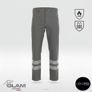 Spodnie ochronne trudnopalne z odblaskiem pasek(popiel)produkt Gondpol