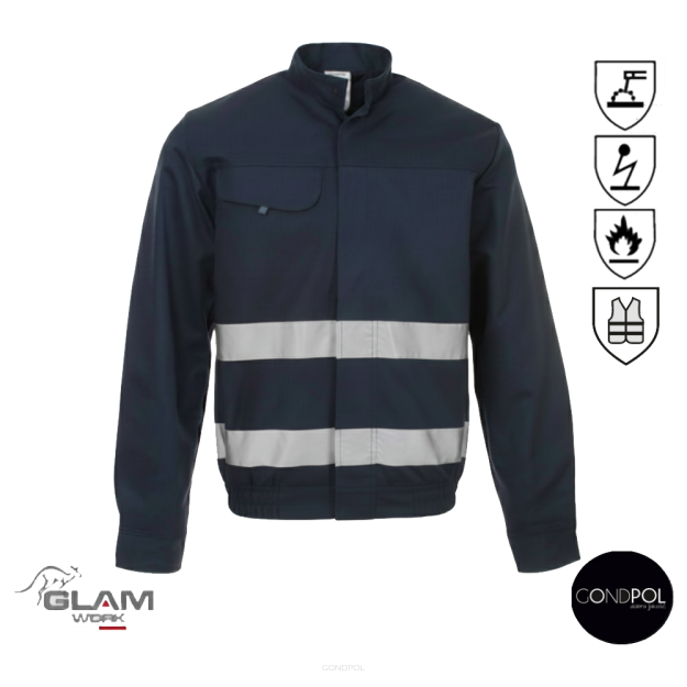 Bluza ochronna trudnopalna antystatyczna wzmacniana odblaskowa ORION(granat certyfikat)-produkt Gondpol