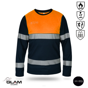 Koszulka ochronna trudnopalna antystatyczna odblaskowa długi rękaw(granatowa pomarańczowa)-produkt Gondpol