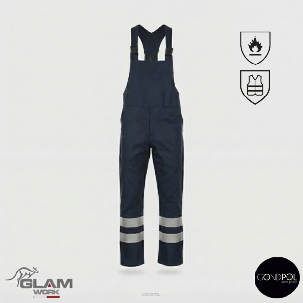 Spodnie ochronne trudnopalne z odblaskiem(granat)-produkt Gondpol